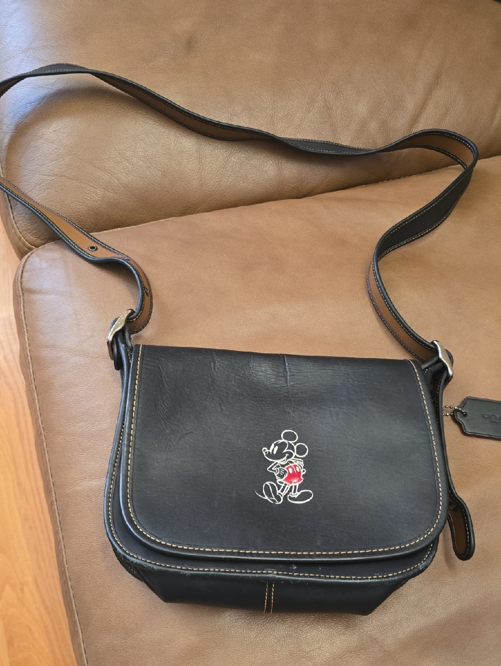Coach DISNEY  Black Leather Crossbody Bag with Red Accent